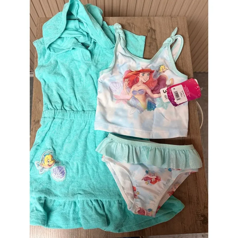 Disney Princess The Little Mermaid 3-Piece Swimsuit Set UPF 50+ Aqua Size 3T